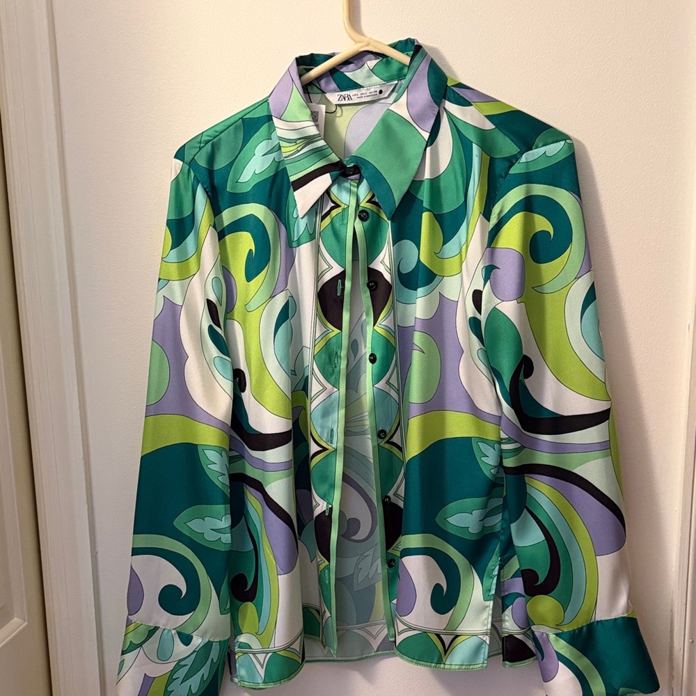 Zara Green and Blue Swirl Blouse